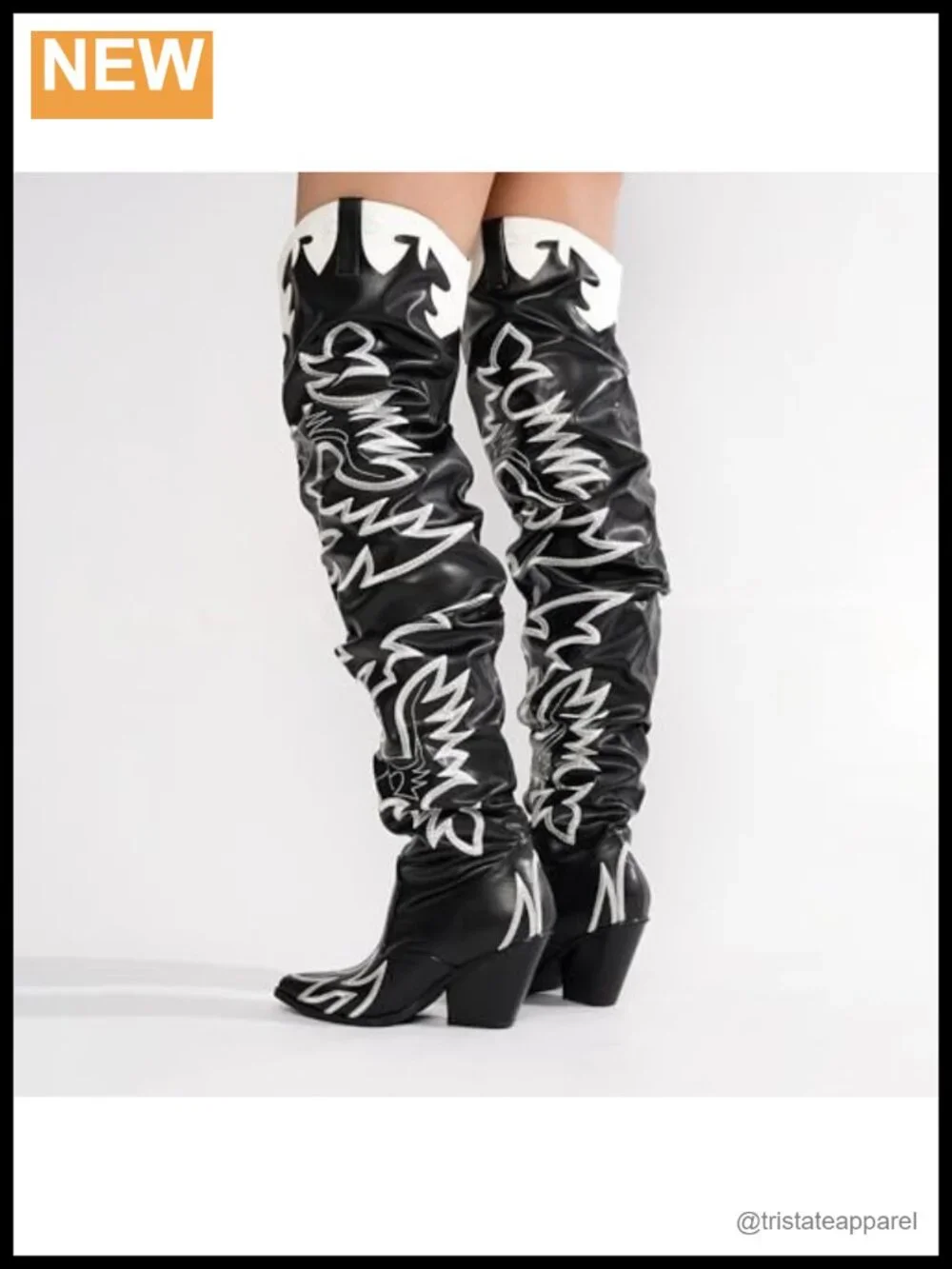 Slouchy Faux Leather Thigh High Over the Knee Cowboy Boots Chunky Block Heel
